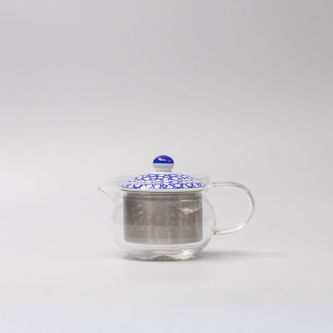 Glass Teapot 375ml Blue Blossom Lid