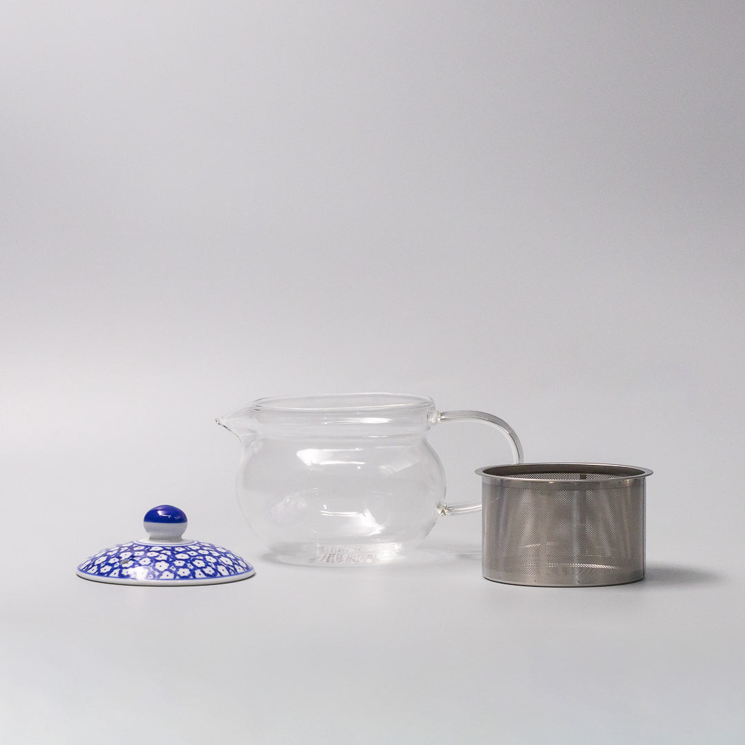 Glass Teapot 375ml Blue Blossom Lid
