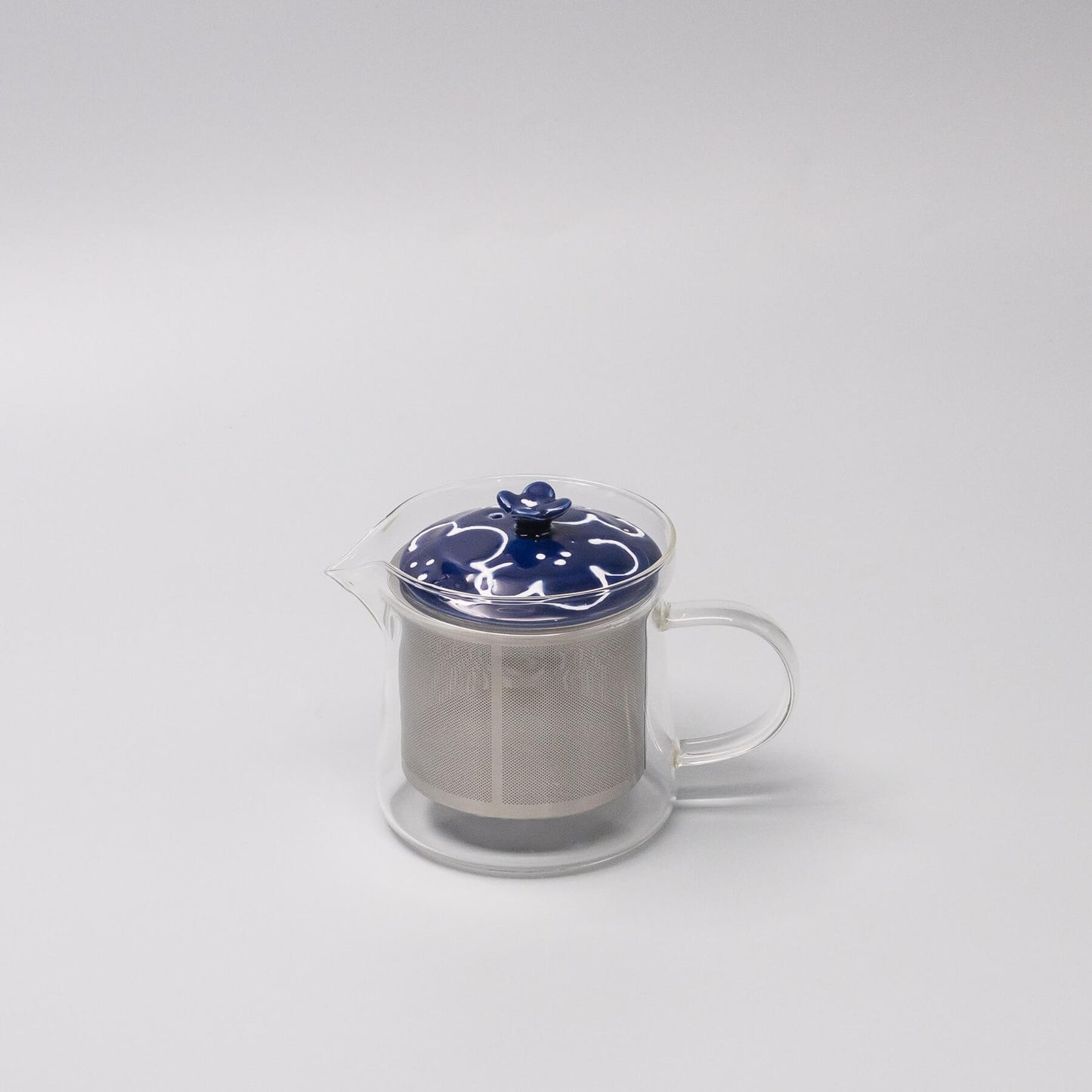 Glass Teapot 425ml Indigo Floral Lid