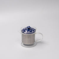 Glass Teapot 425ml Indigo Floral Lid