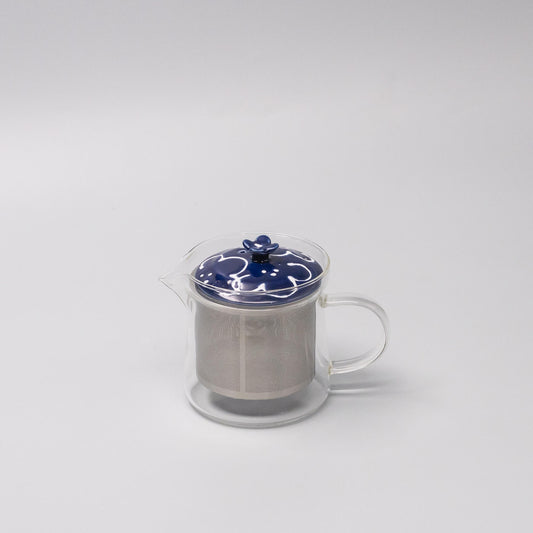 Glass Teapot 425ml Indigo Floral Lid