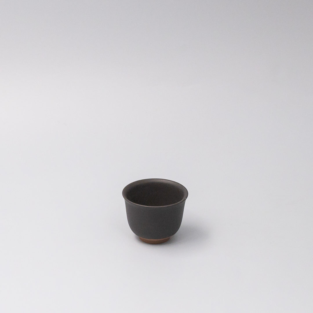 6cm ceramic sake tea cup black matte flared glaze 45 degree angle cup