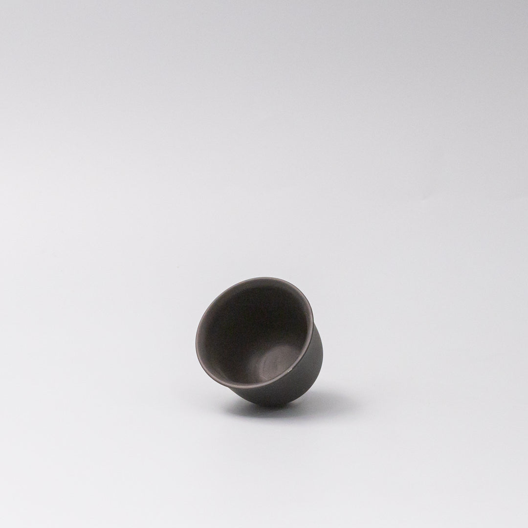 6cm ceramic sake tea cup black matte flared glaze front view cup