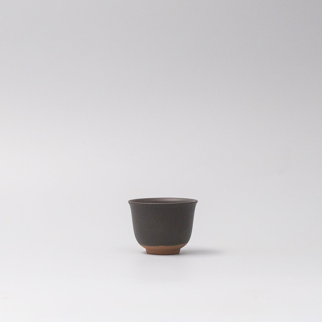 6cm ceramic sake tea cup black matte flared glaze side view profile cup