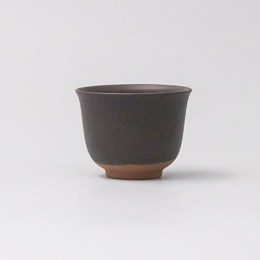 6cm ceramic Japanese sake tea cup black matte flared glaze 