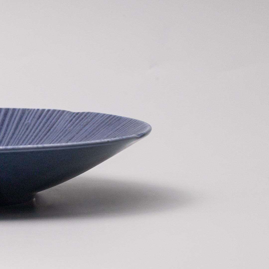 25cm ceramic pasta bowl sapphire glaze close up radial texture detail