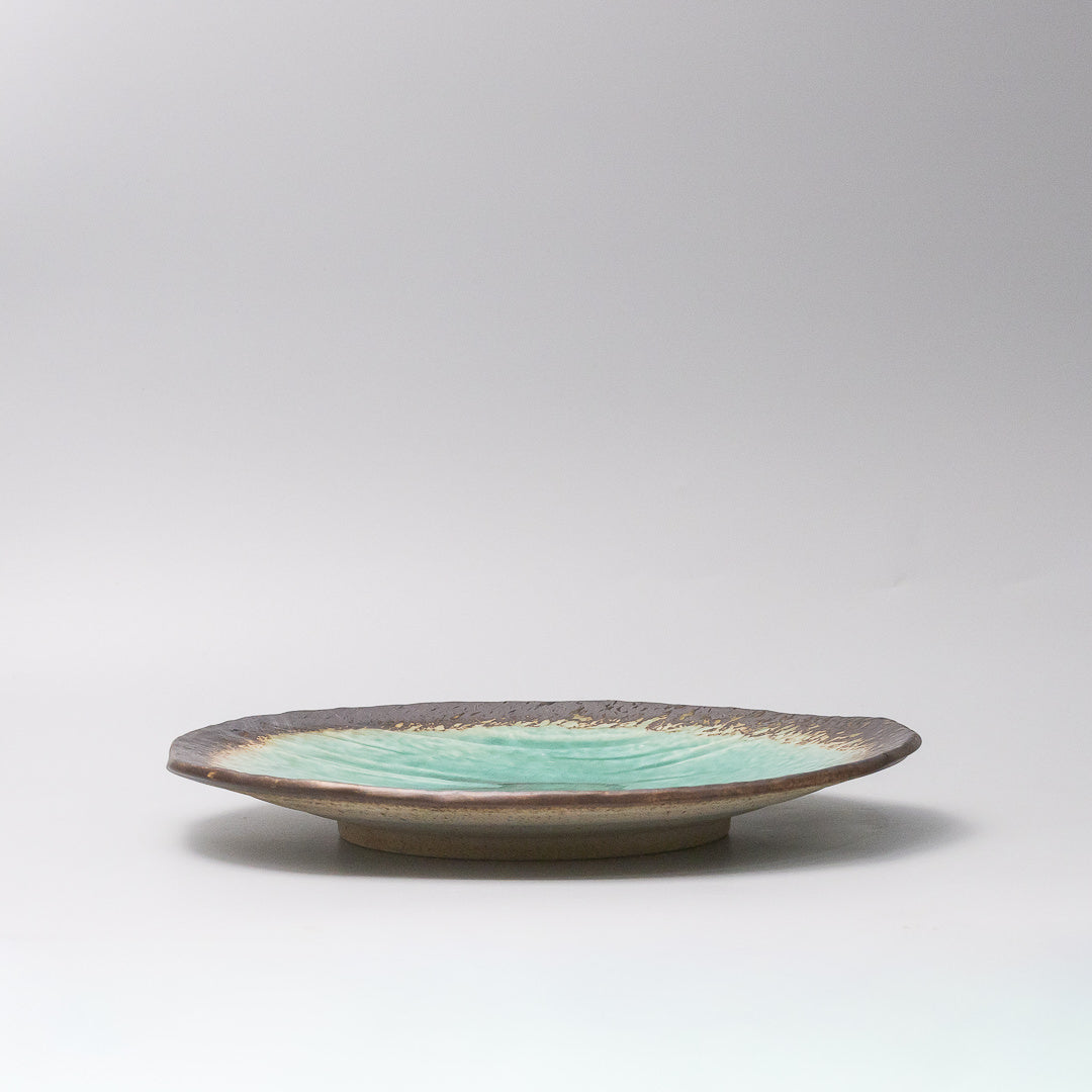 Jade glaze ceramic plate handmade in Japan