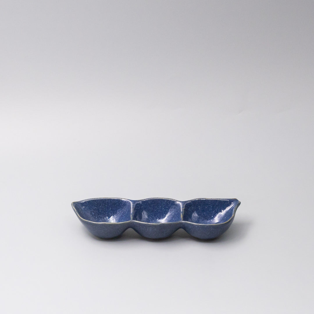 Edamame Triple Pod Dish 20cm Indigo Blue Glaze