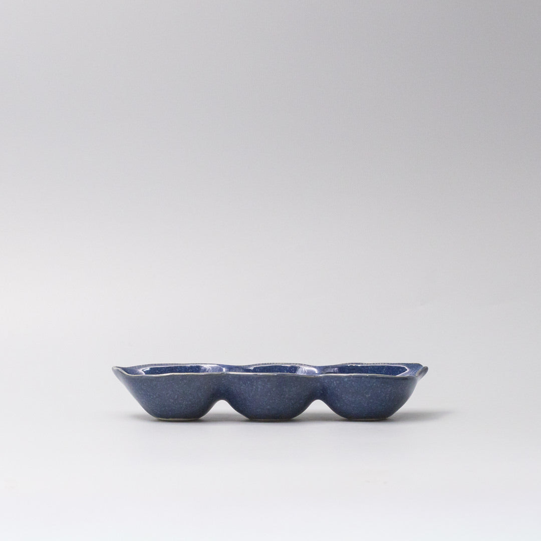 Edamame Triple Pod Dish 20cm Indigo Blue Glaze