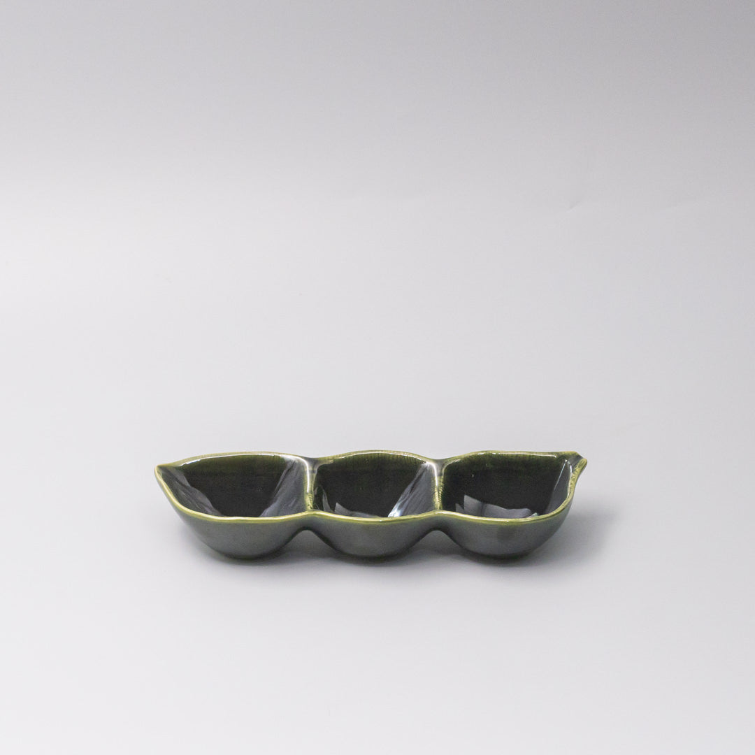 Edamame Triple Pod Dish 20cm Oribe Green Glaze
