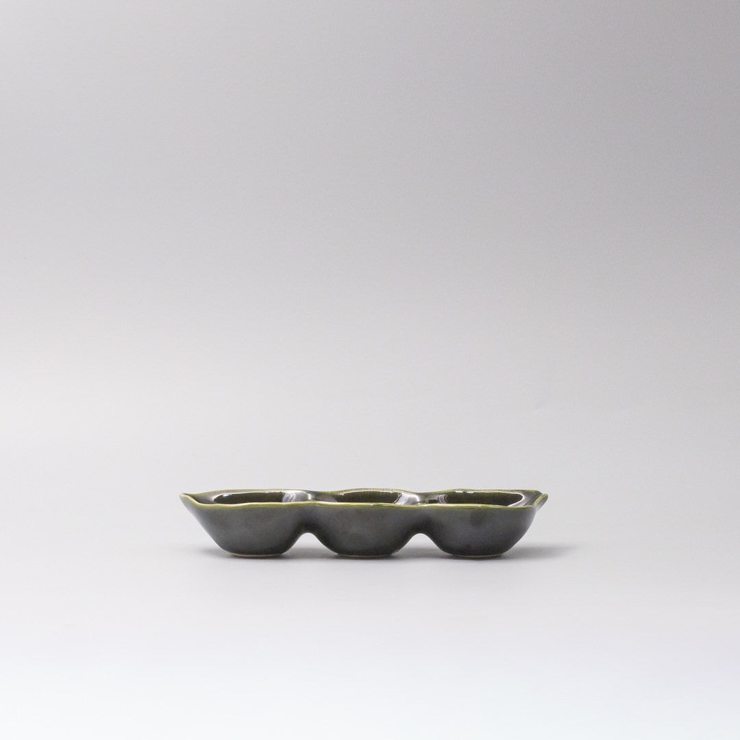 Edamame Triple Pod Dish 20cm Oribe Green Glaze
