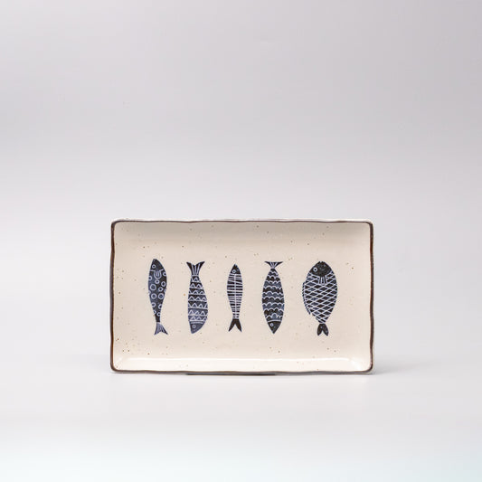 Sushi Plate 22.5cm Navy Fish Design
