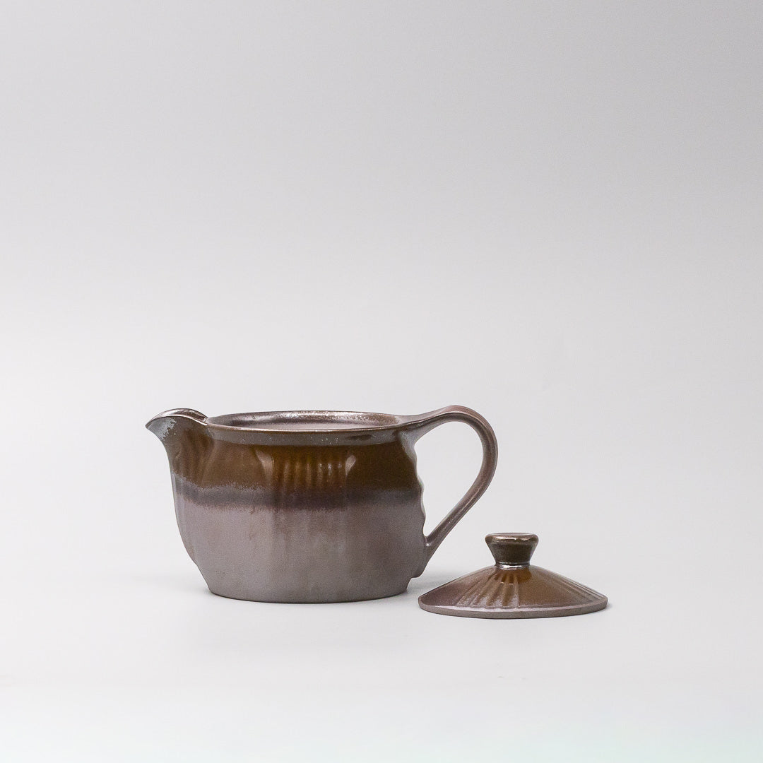 handcrafted Tenmoku tea pot close up