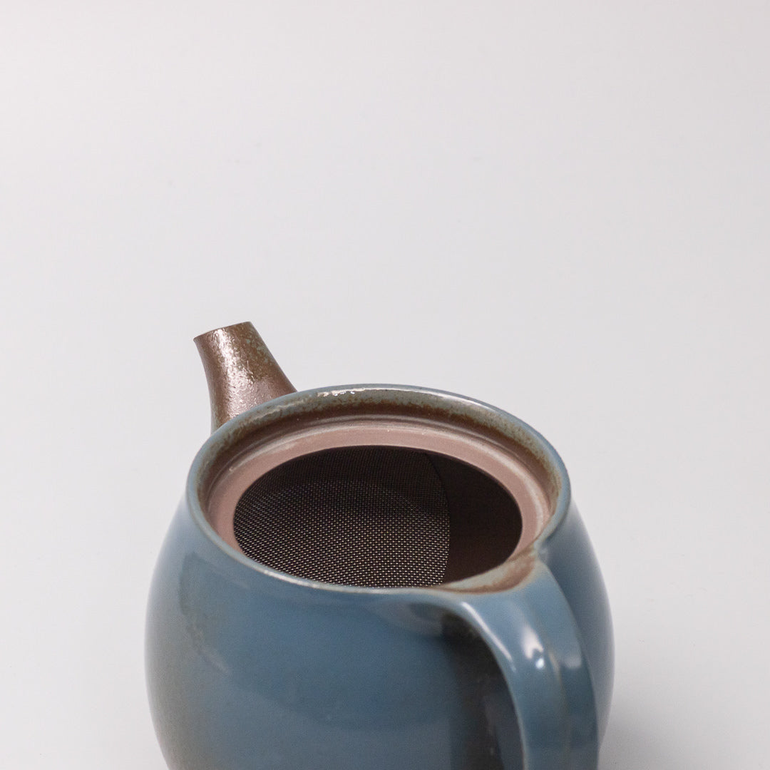 artisan Japanese tea pot blue and brown glaze
