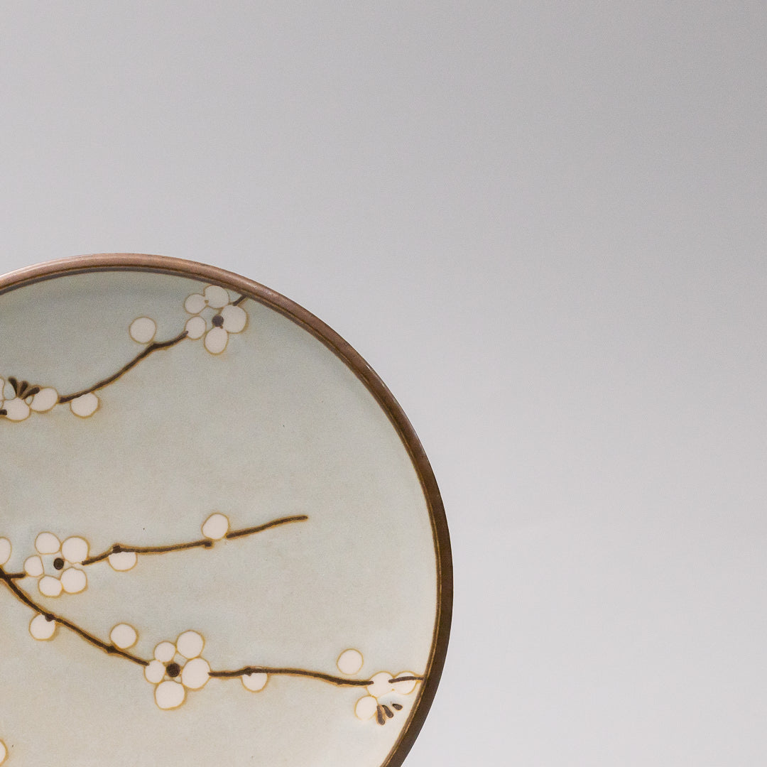 light blue blossom side plate close up