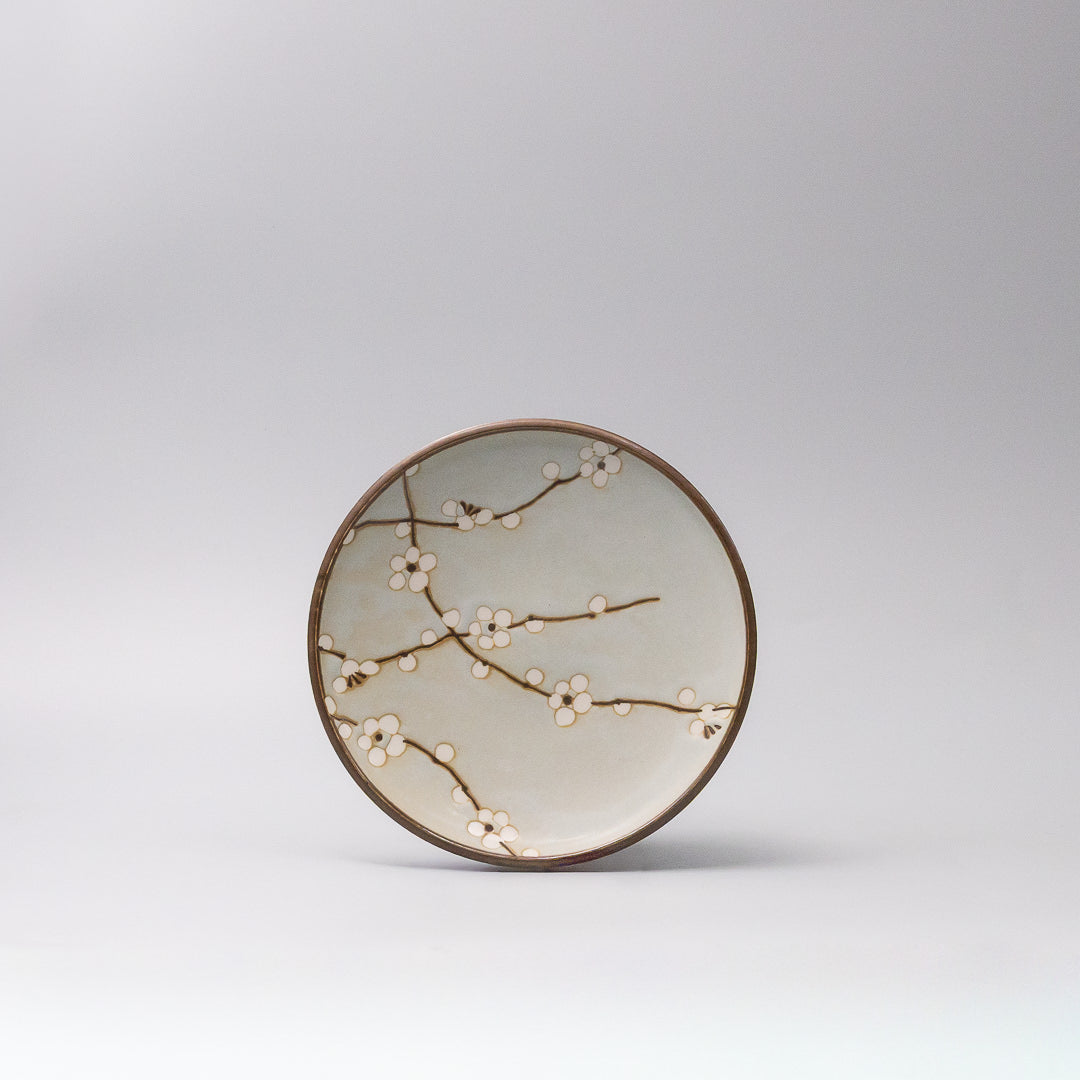 floral tapas plate brown rim top view