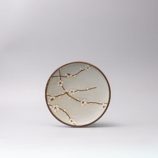 floral tapas plate brown rim top view