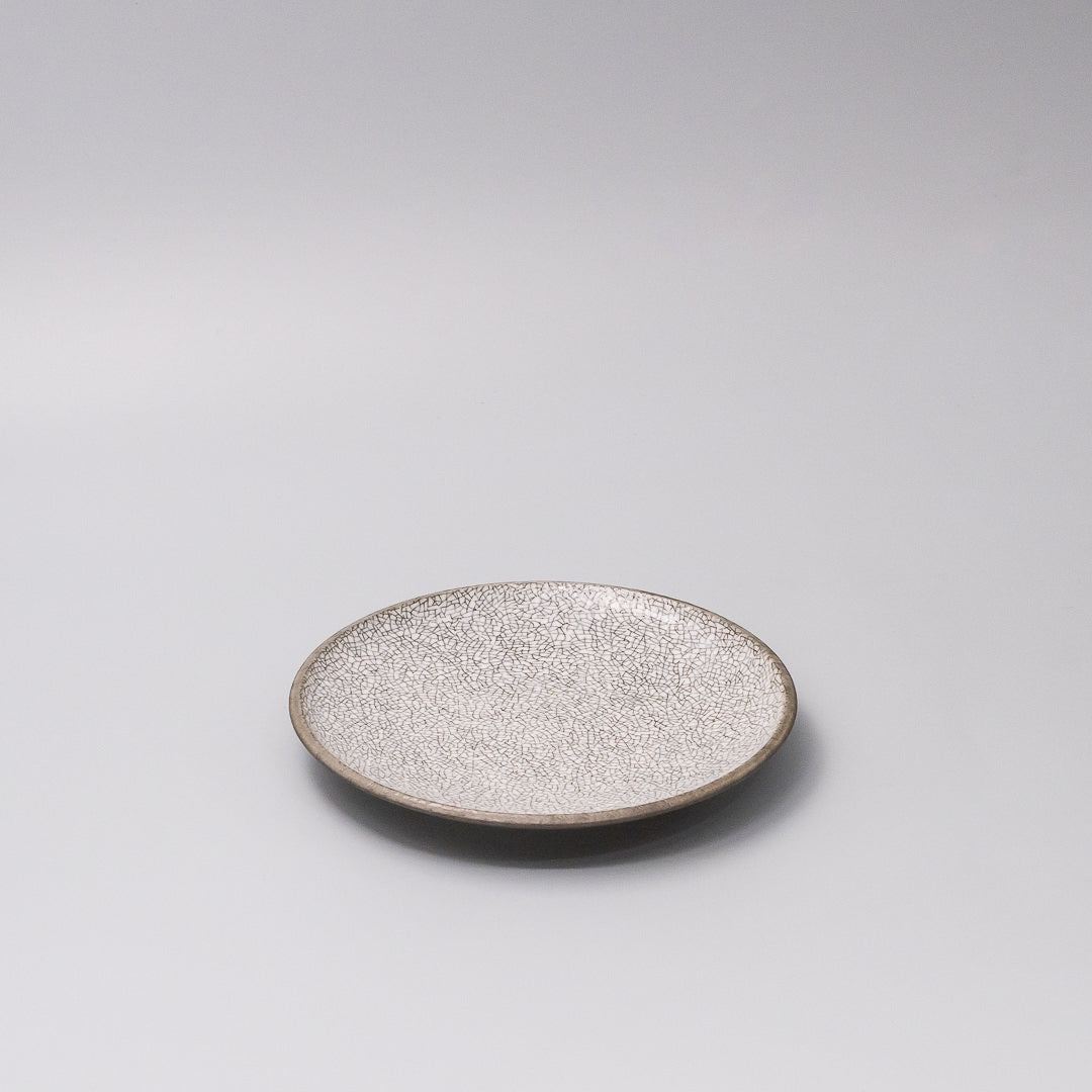 Tapas Plate 17cm Crazed Grey Glaze 45 degree view