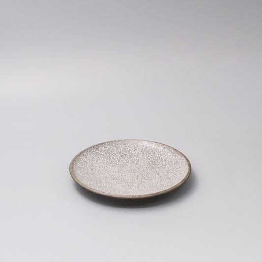 Tapas Plate 17cm Crazed Grey Glaze 45 degree view