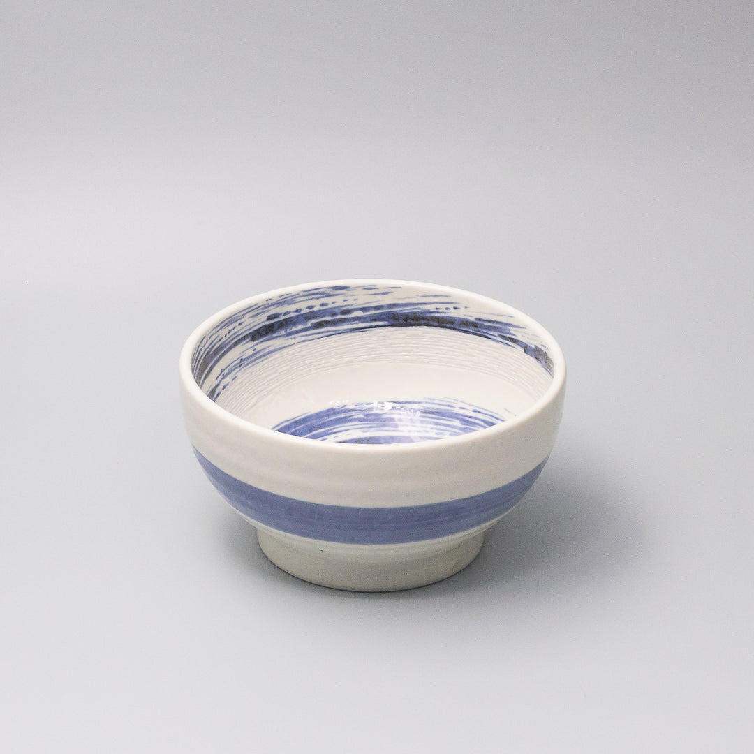 Japanese blue swirl U shape bowl