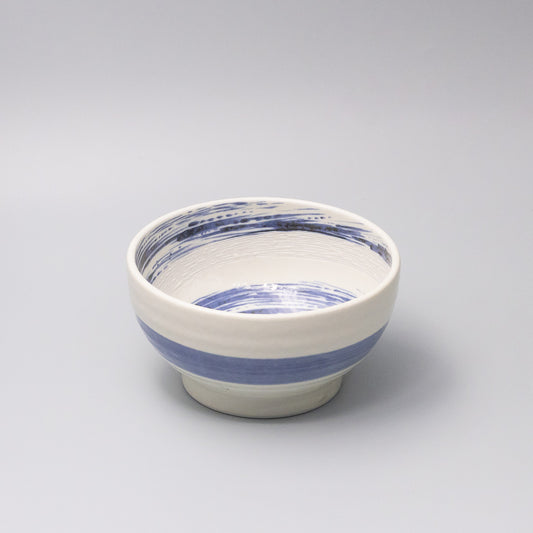 Japanese blue swirl U shape bowl