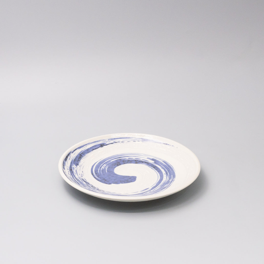 Plate 19cm Blue Swirl Glaze 45 degree view