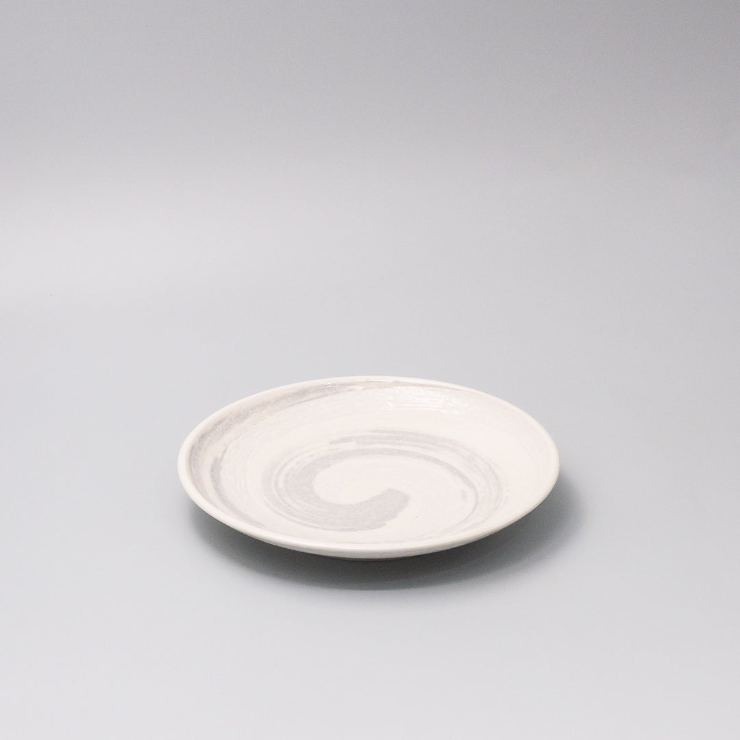 Plate 19cm Grey Swirl Glaze 45 degree view