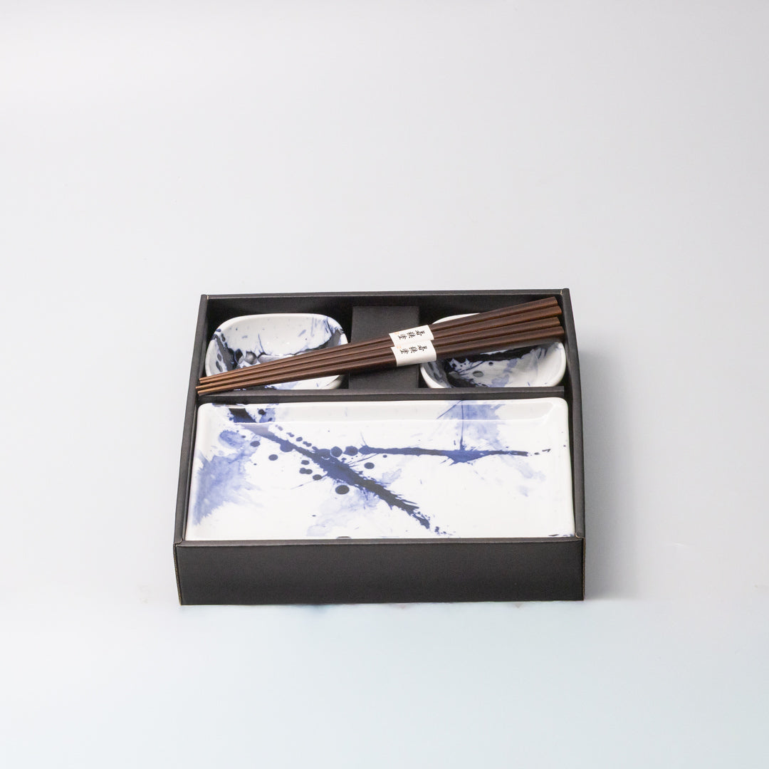 Sushi Set for two with Chopsticks Blue Splash Blaze