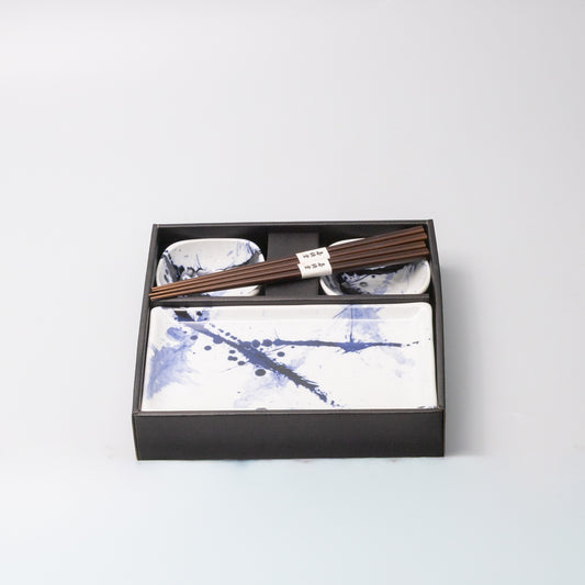 Sushi Set for two with Chopsticks Blue Splash Blaze