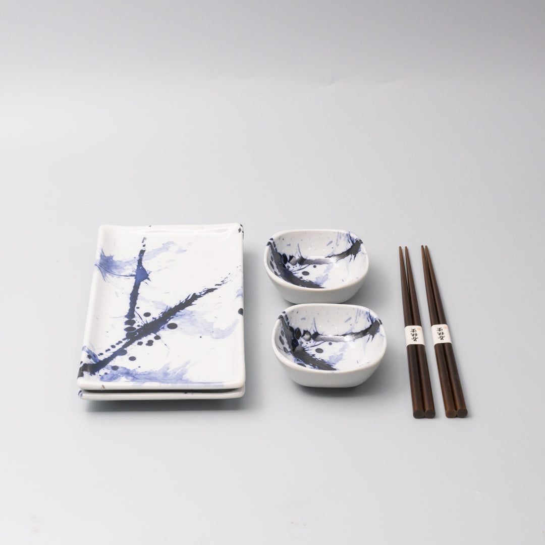 Sushi Set for two with Chopsticks Blue Splash Blaze