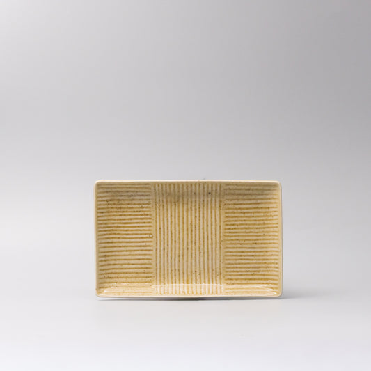 21cm rectangular ceramic plate biscuit glaze front view ridged surface