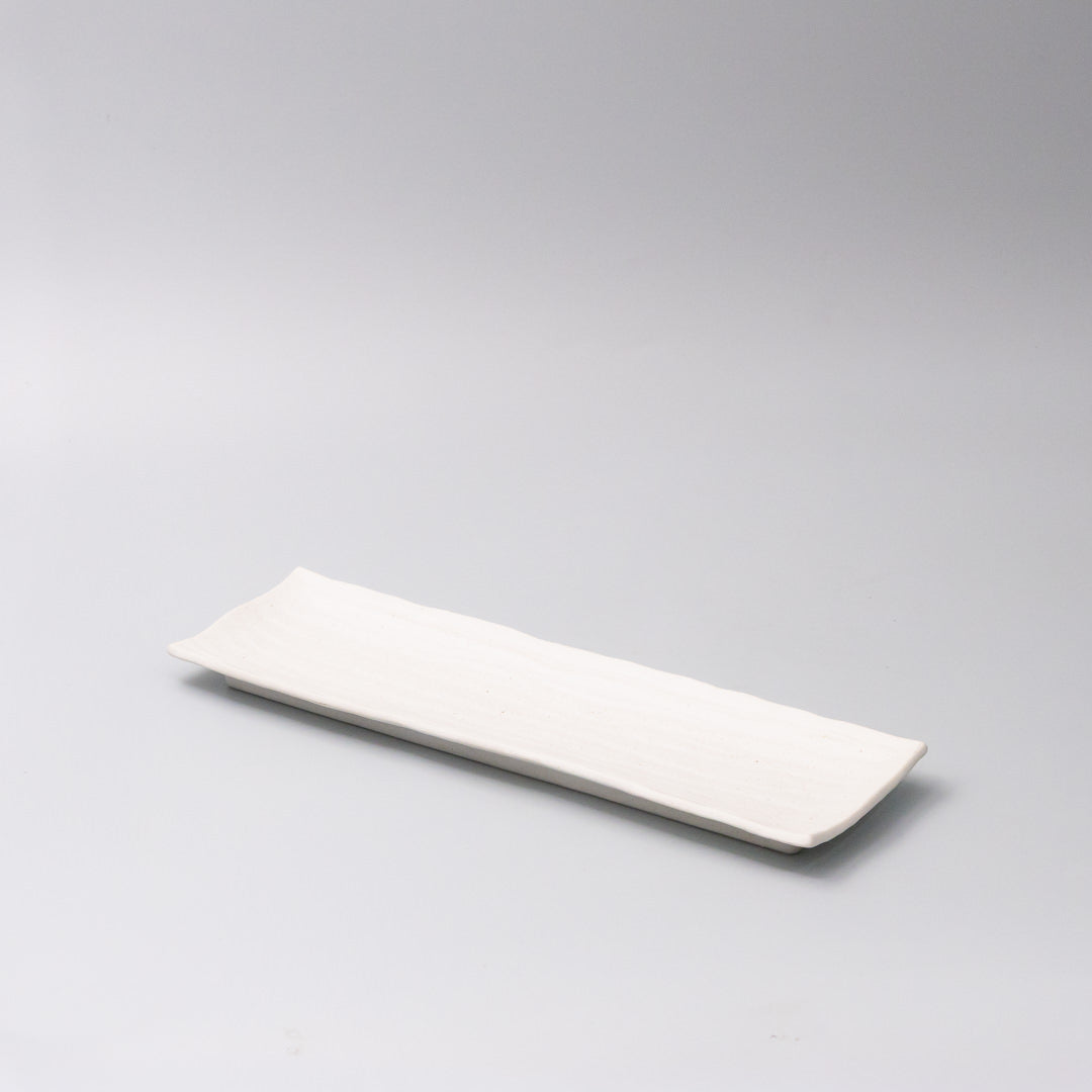 32cm rectangular sashimi plate matte white glaze 45 degree view Japanese ceramic tableware