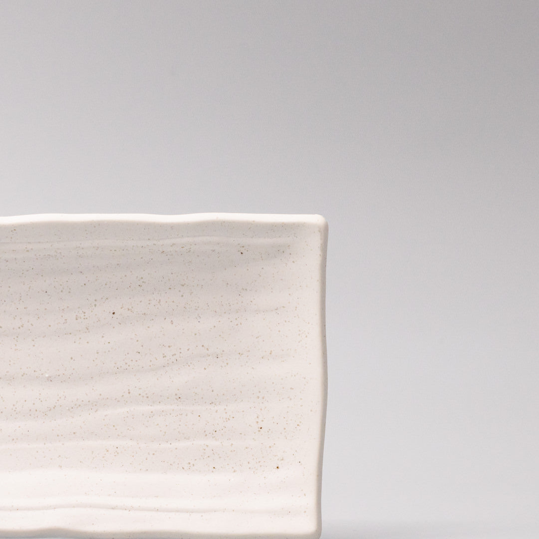 Matte white glaze rectangular sashimi plate detail Japanese ceramic tableware