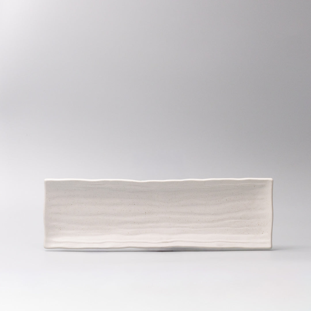 Rectangular sashimi plate matte white glaze side view Japanese ceramic serving plate