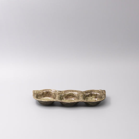Edamame Triple Pod Dish 200ml Green Glaze