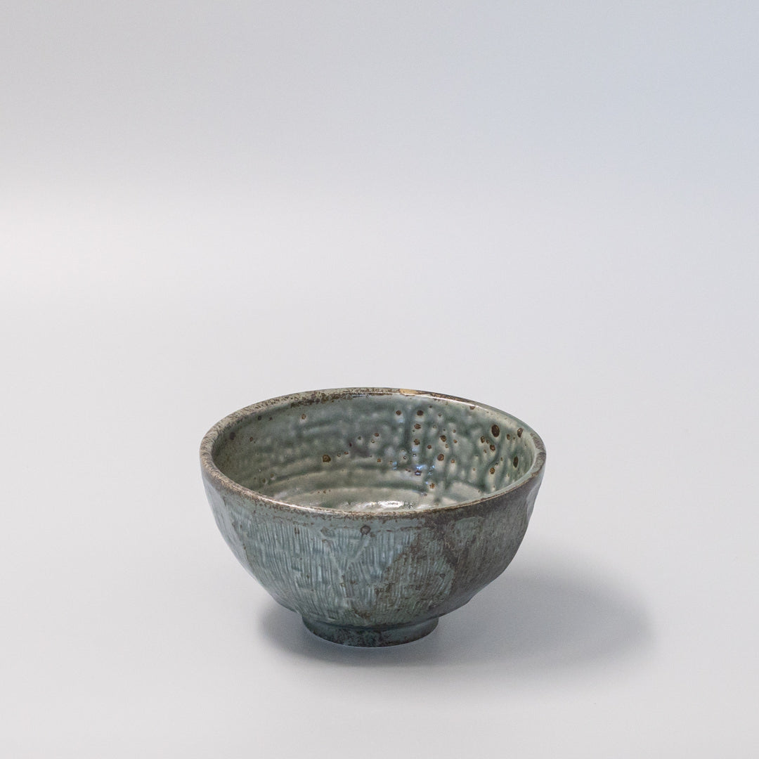 17cm ceramic udon bowl craft green glaze 45 degree angle