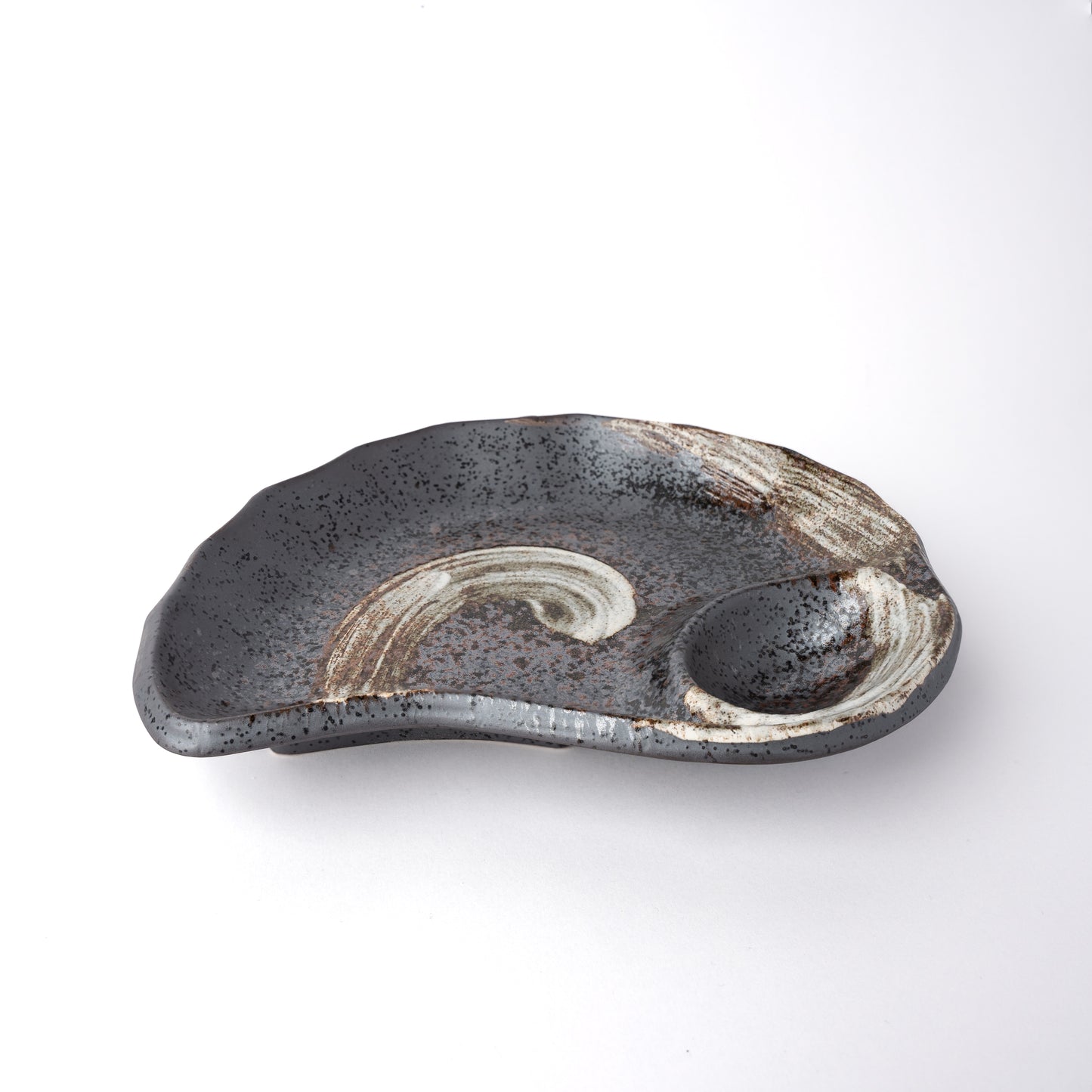 Metallic Swirl Glaze / Organic Sushi Plate Inbuilt sauce Dish