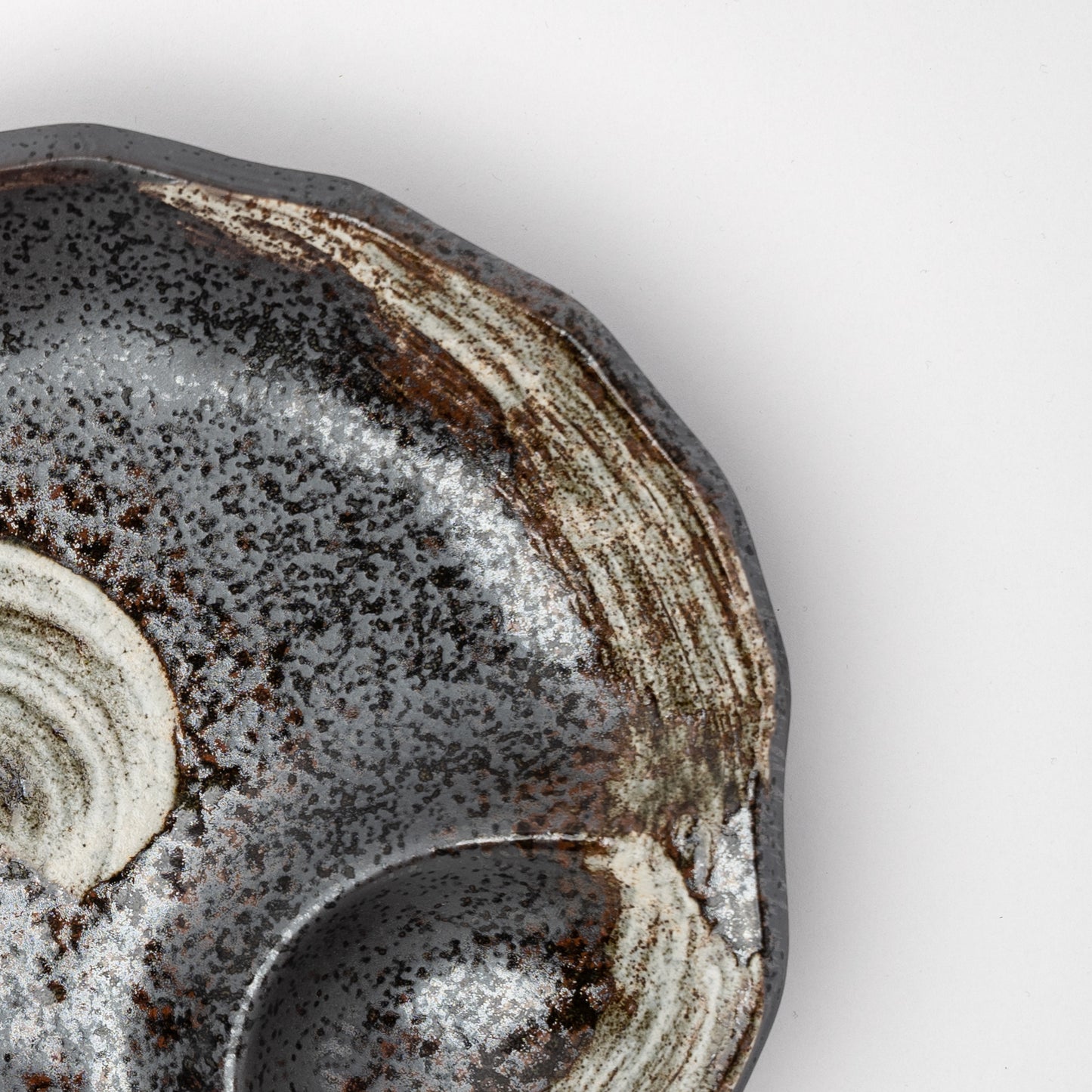 Metallic Swirl Glaze / Organic Sushi Plate Inbuilt sauce Dish