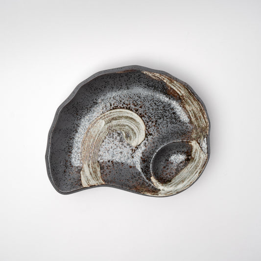 Metallic Swirl Glaze / Organic Sushi Plate Inbuilt sauce Dish