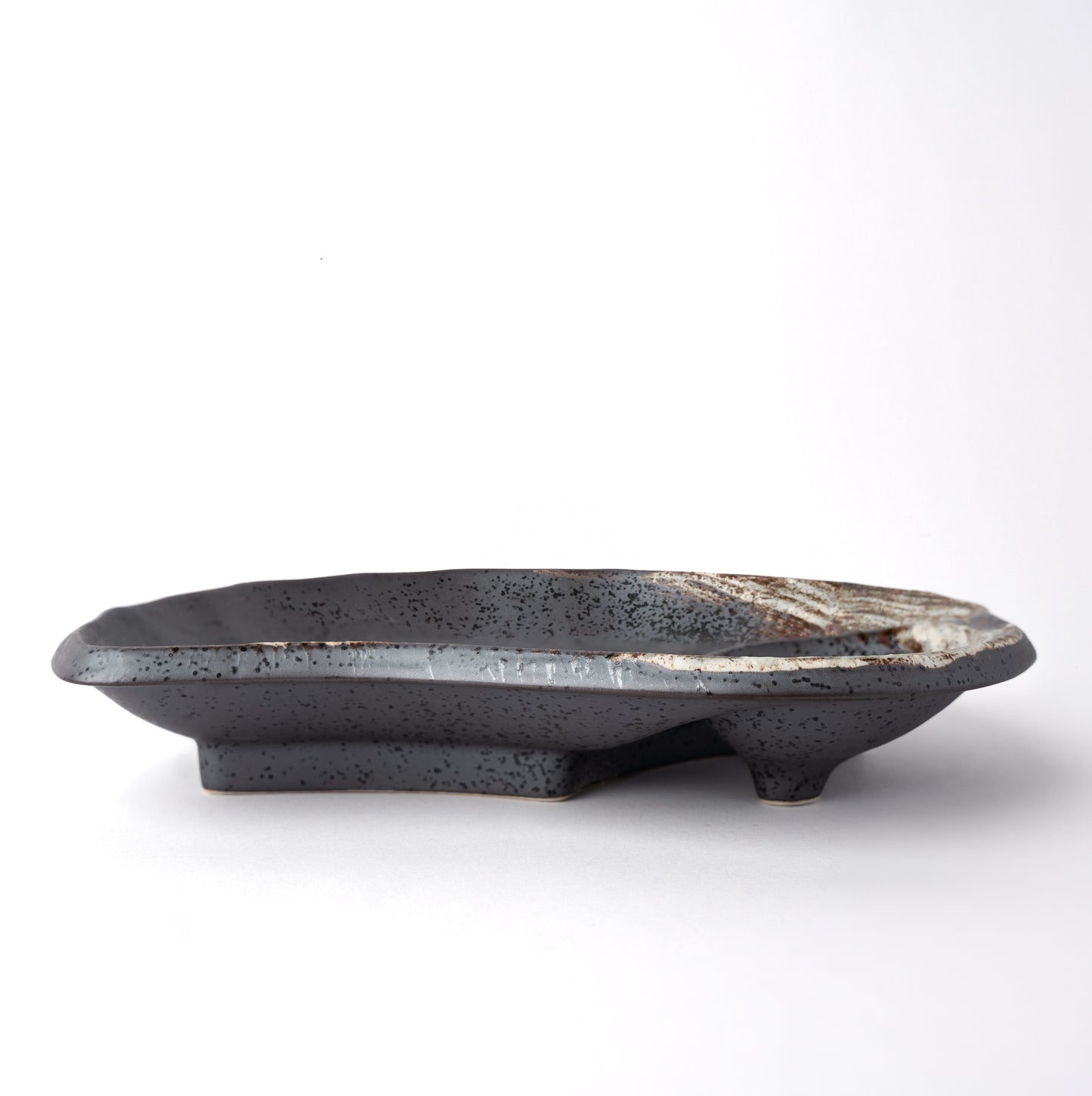 Metallic Swirl Glaze / Organic Sushi Plate Inbuilt sauce Dish