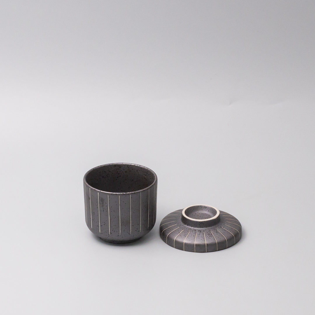 Cup Chawanmushi 170ml Matt Black Stripe Glaze