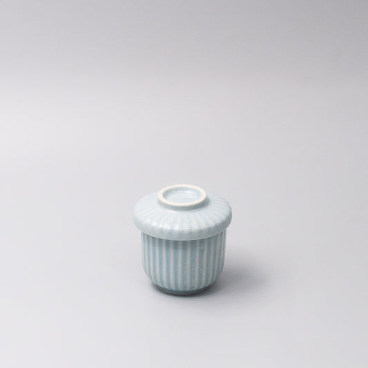 170ml ceramic chawanmushi cup aqua glaze 45 degree angle with lid