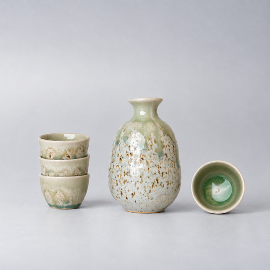 Sake Set for Four 280ml Green Drip Glaze