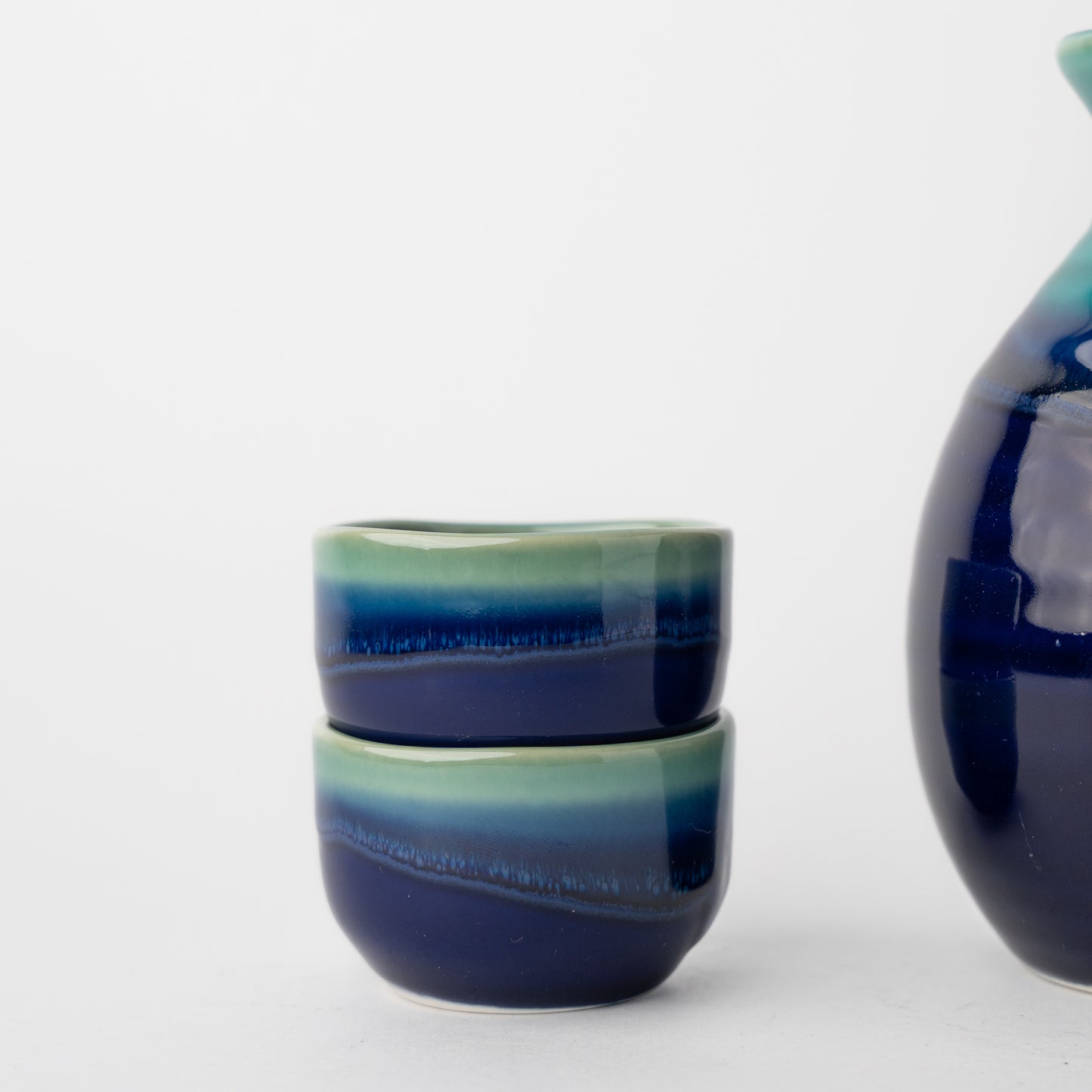 Gift Sake Set for Four 330ml / Cobalt & Teal Drip / C1094