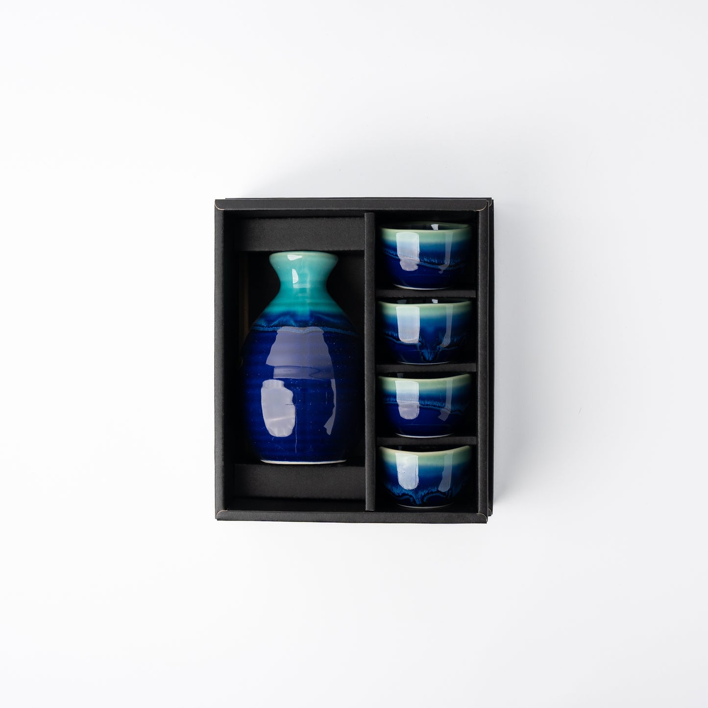 Gift Sake Set for Four 330ml / Cobalt & Teal Drip / C1094