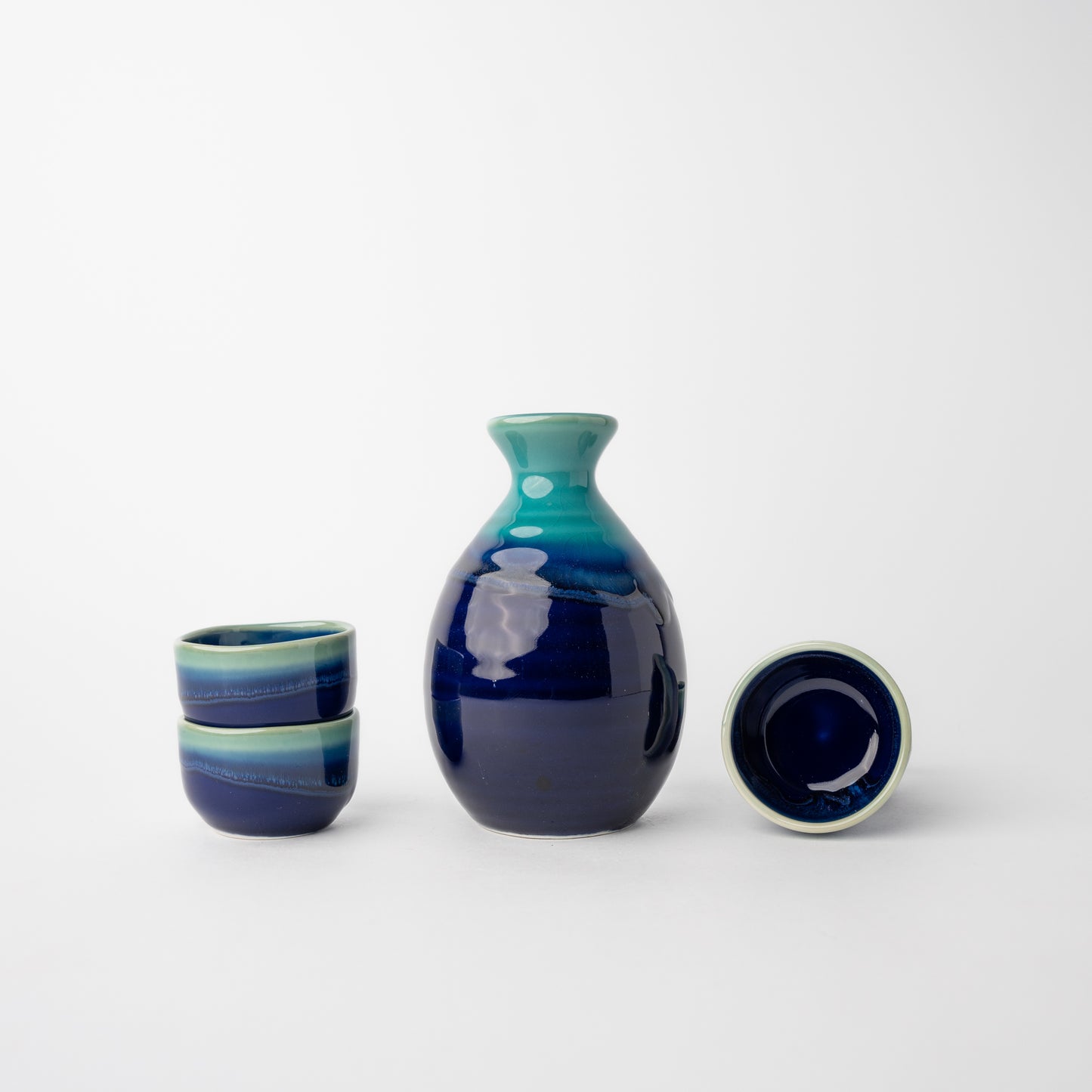 Gift Sake Set for Four 330ml / Cobalt & Teal Drip / C1094