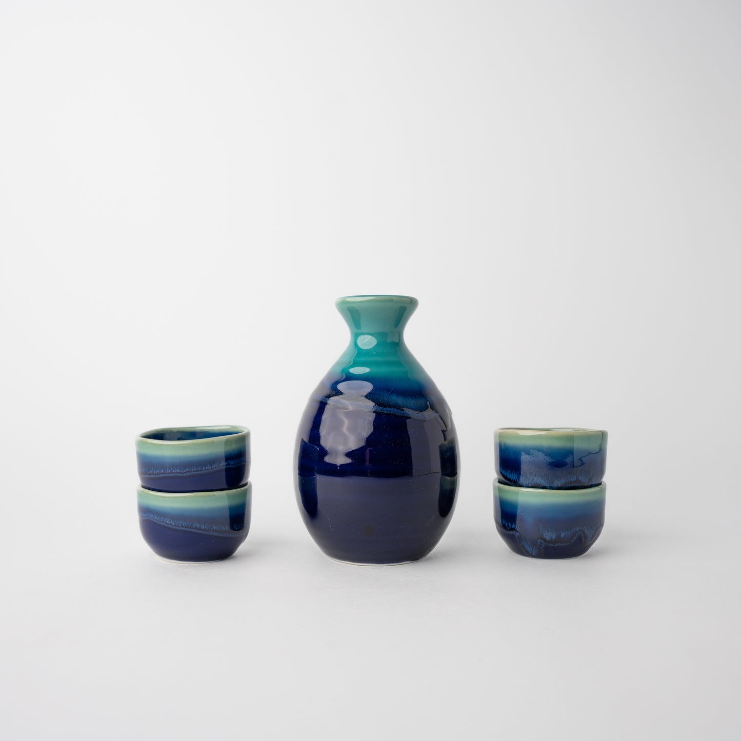 Gift Sake Set for Four 330ml / Cobalt & Teal Drip / C1094