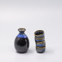 Sake Set for Four 330ml Black Blue Glaze