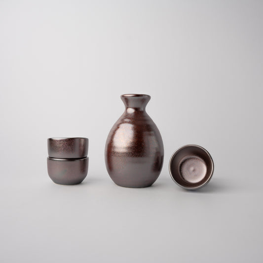 Gift Sake Set for Four 330ml / Bronzed  Red Glaze