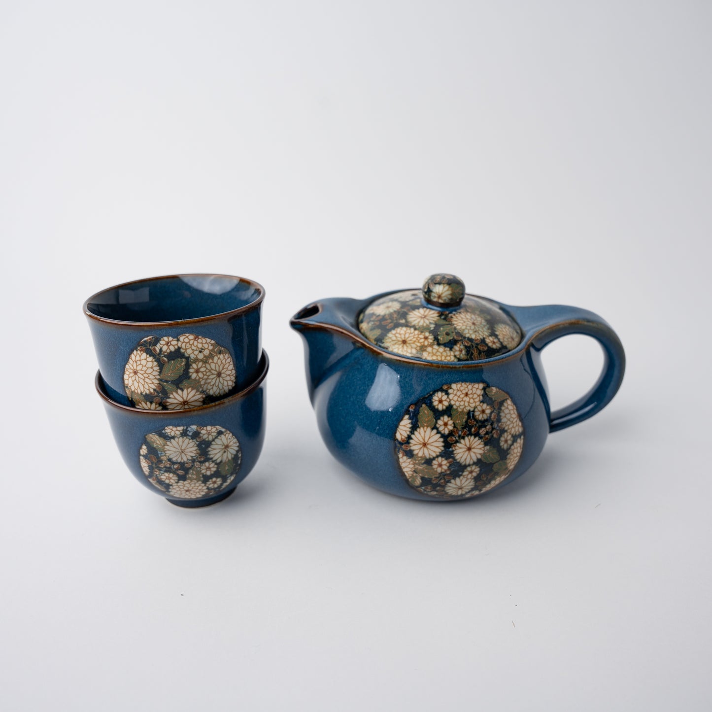 Gift Tea Set for Two 460ml / D Handle Blue Floral Mon